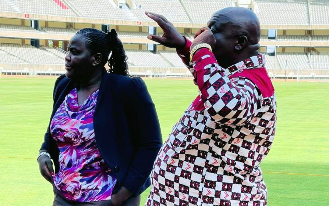 Vice Chair Sally Bolo, and Treasurer Gerphas Okuku during inspection at Kasarani
