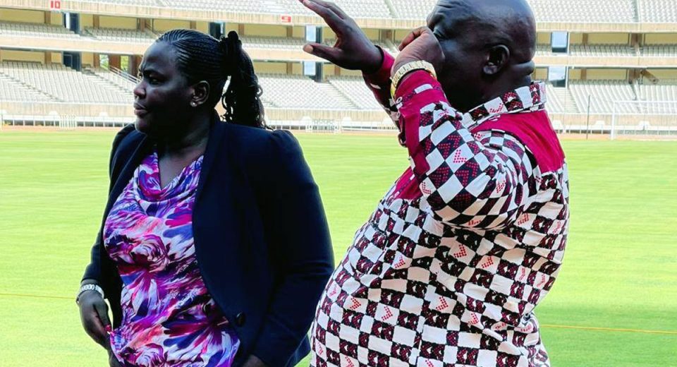 Vice Chair Sally Bolo, and Treasurer Gerphas Okuku during inspection at Kasarani